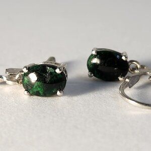 VTG 925 Green Opal Leverback Earrings - Beautiful marble coloring.